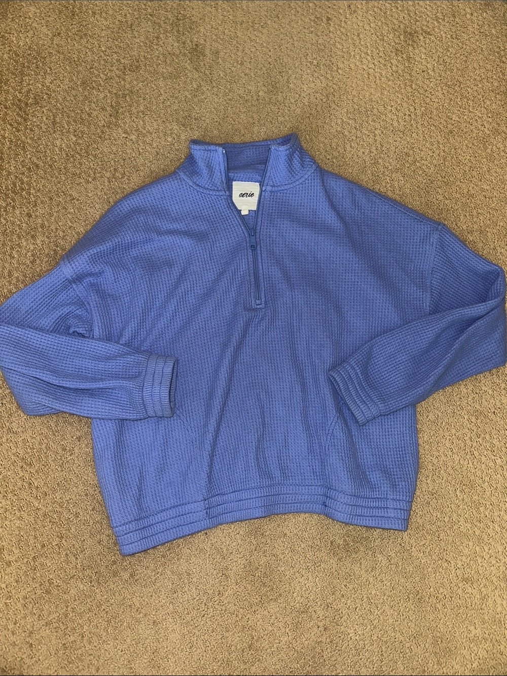 Aerie Light Periwinkle Waffle Quarter-Zip Pullover
